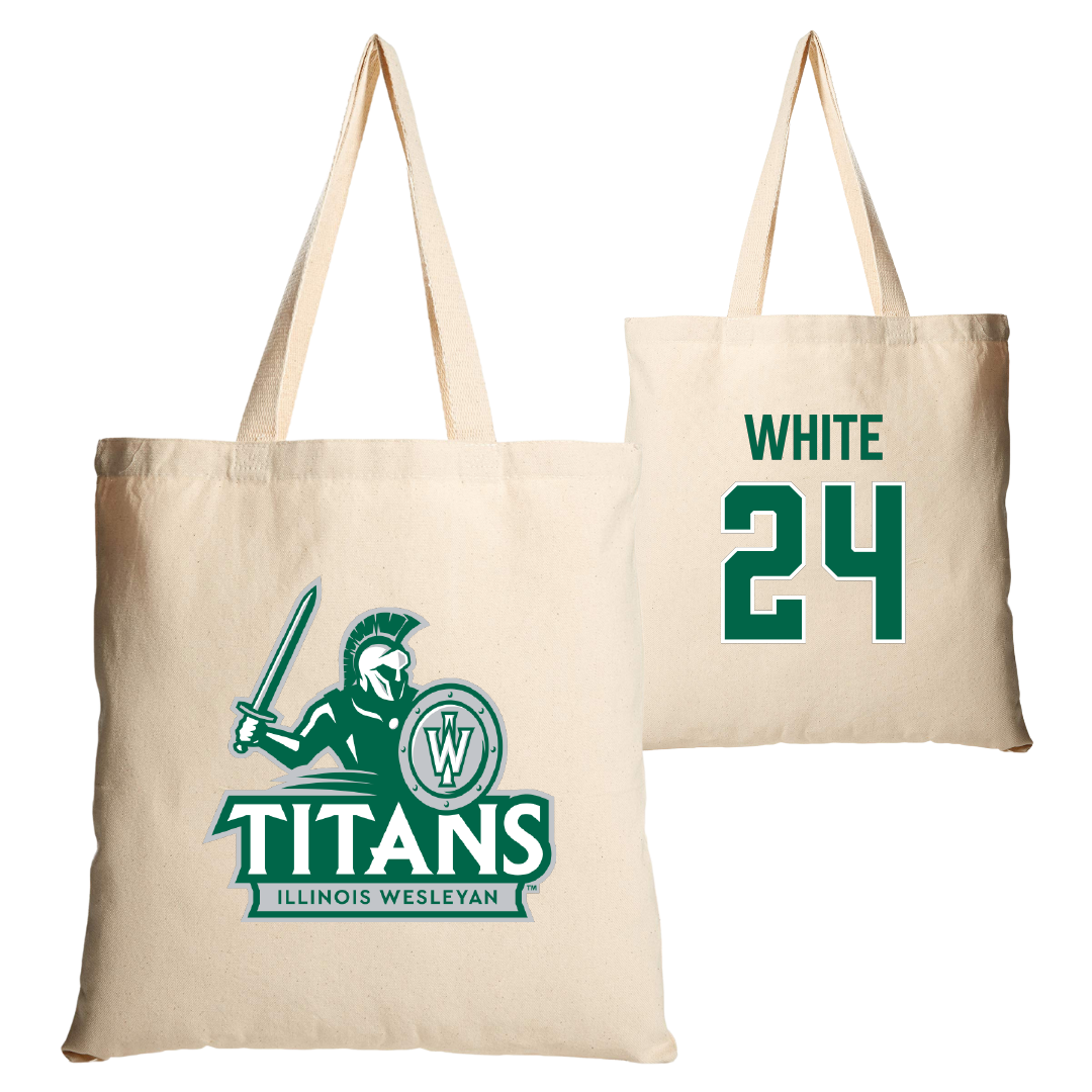 Illinois Wesleyan University Soccer Tan Canvas Tote Bag - #24 Sawyer White