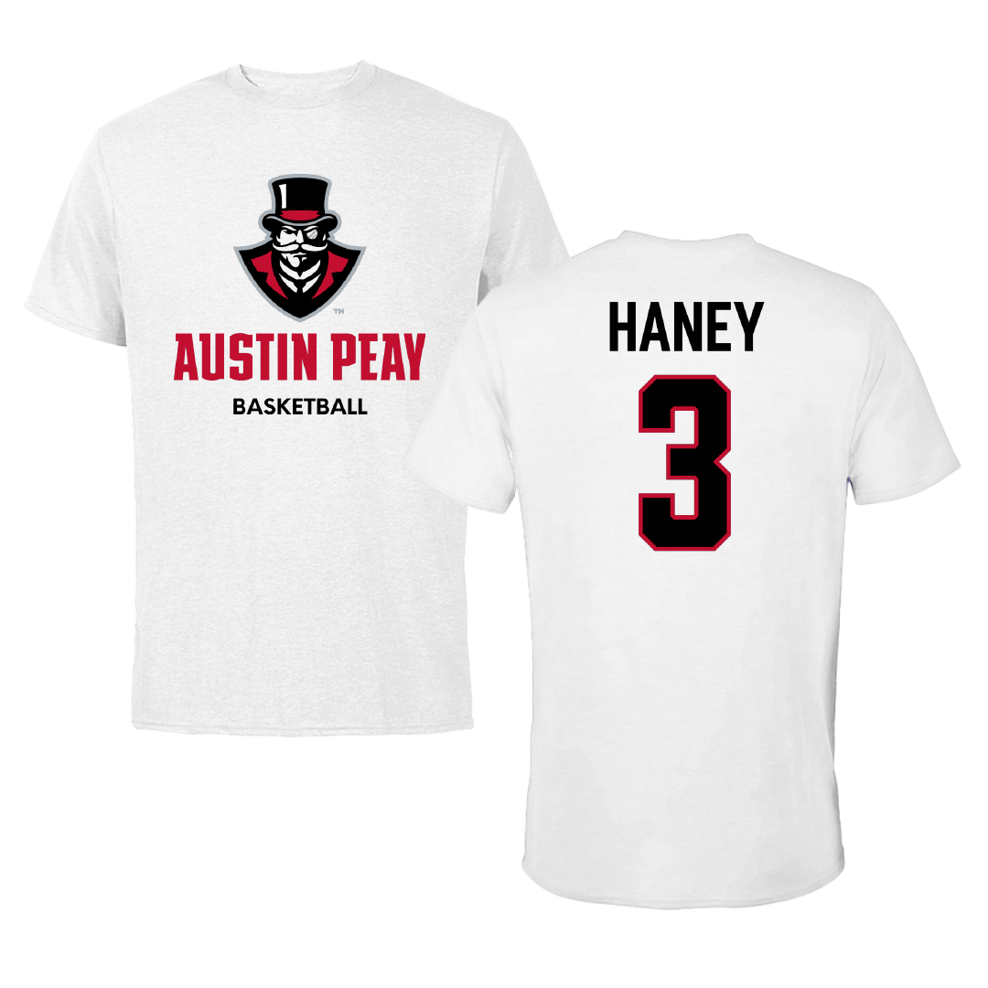 Austin Peay State University Basketball (M) White Tee - #3 Isaac Haney