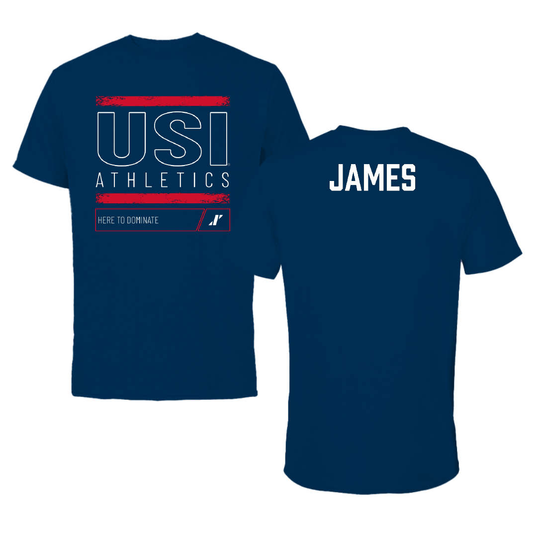 University of Southern Indiana Swimming & Diving Navy Dominate Performance Tee - Cameron James