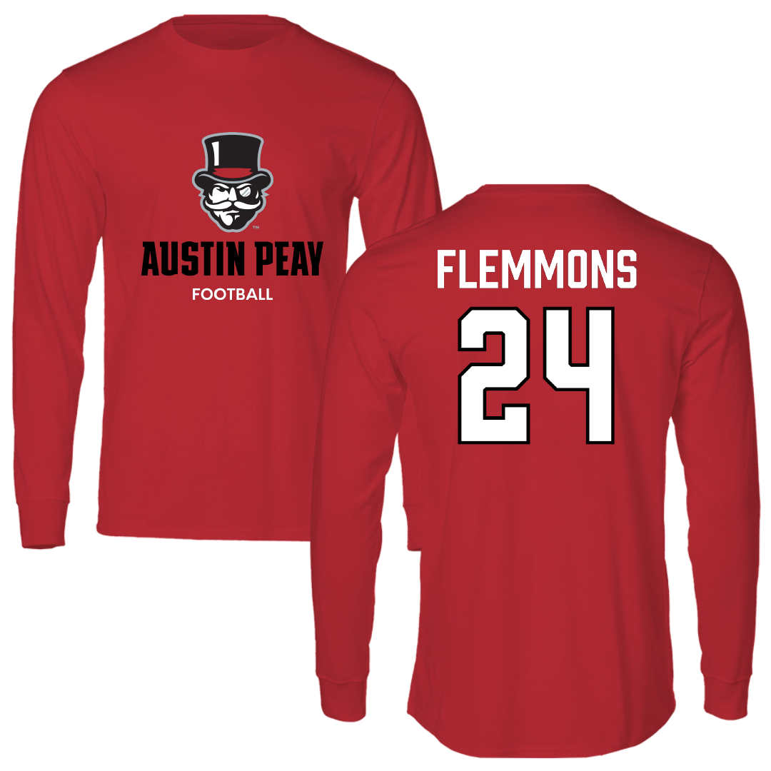 Austin Peay State University Football Red Mascot Performance Long Sleeve - #24 Jeremiah Flemmons
