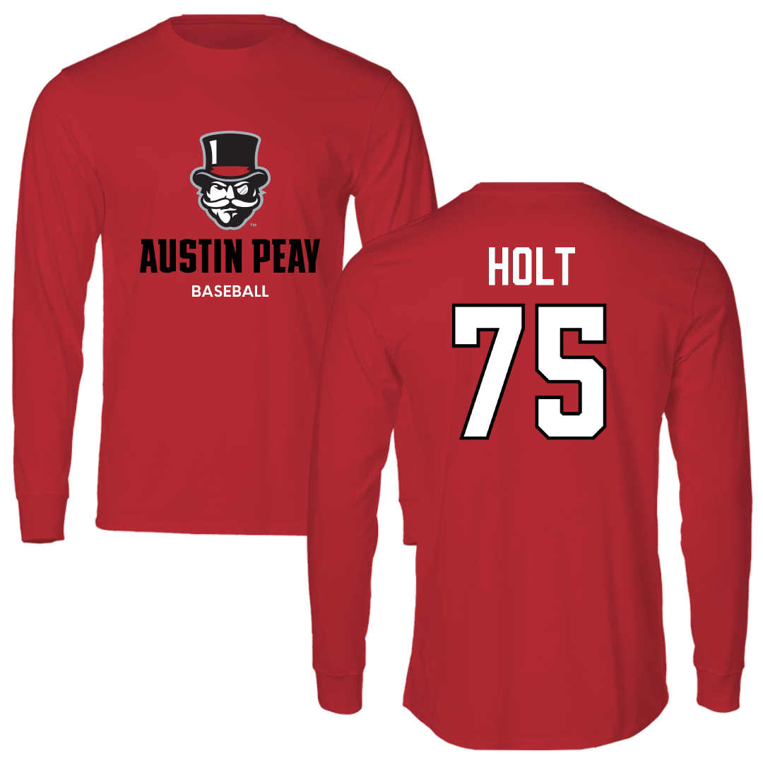 Austin Peay State University Baseball Red Mascot Long Sleeve - #75 Campbell Holt