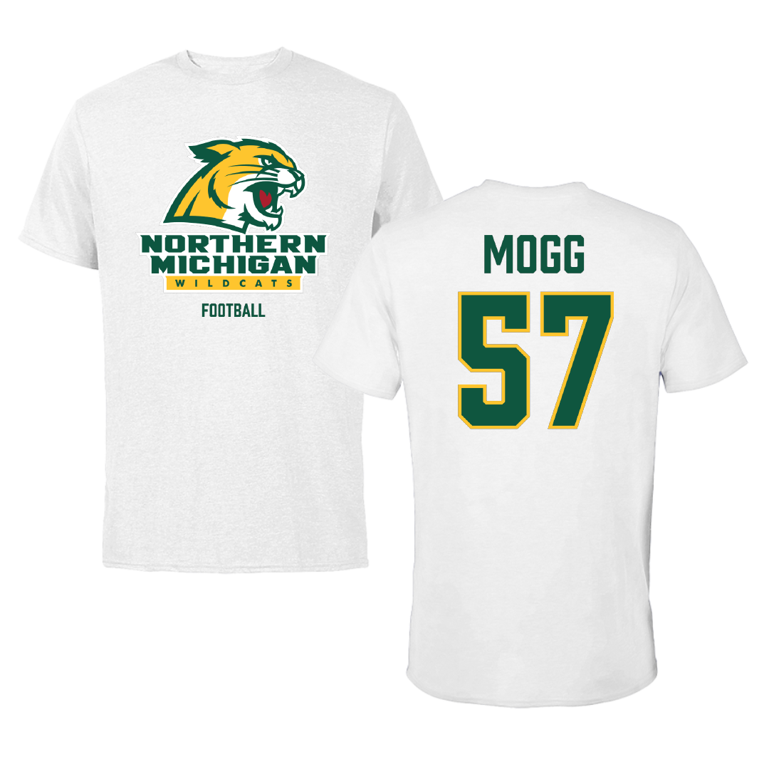 Northern Michigan University Football White Tee - #57 Logan Mogg