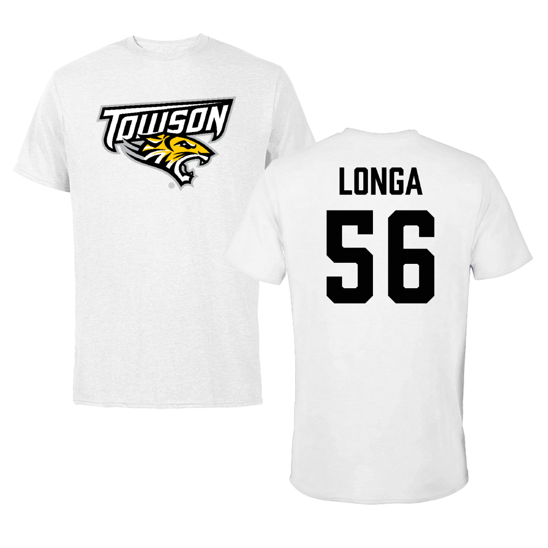 Towson University Football White Performance Tee - #56 Matthieu Longa