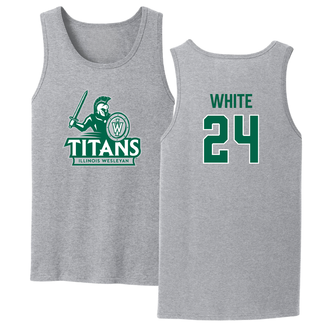 Illinois Wesleyan University Soccer Sport Gray Tank Top - #24 Sawyer White