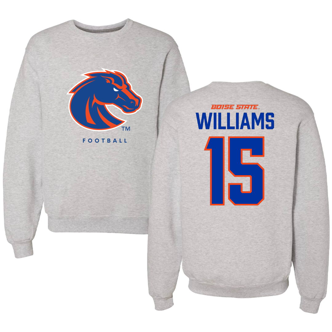 Boise State University Football Gray Crewneck - #15 Malakai Williams
