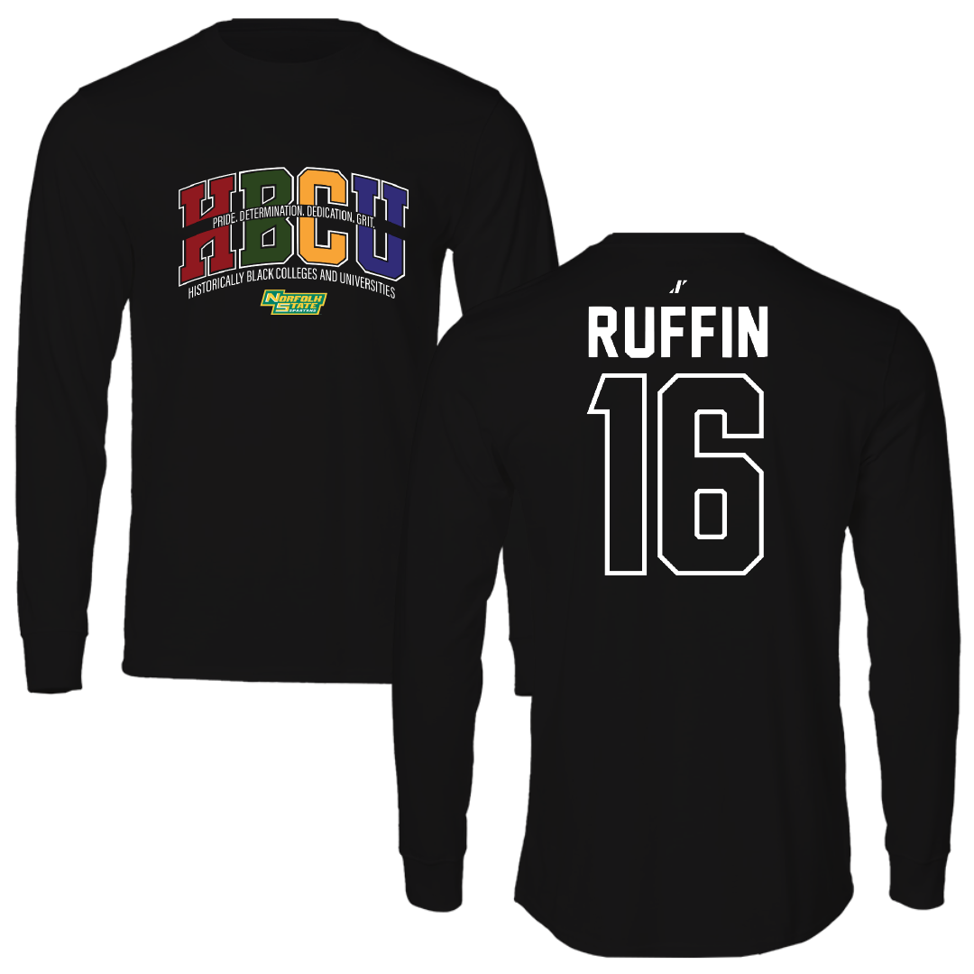 Norfolk State University Football Black HBCU Performance Long Sleeve - #16 Christian Ruffin