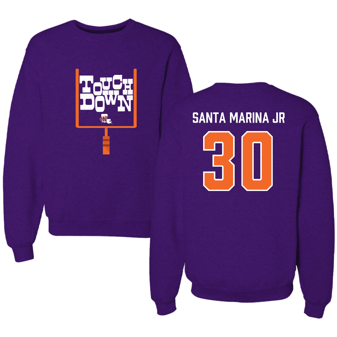 Northwestern State University Football Purple Touchdown Crewneck - #30 Troy Santa Marina Jr