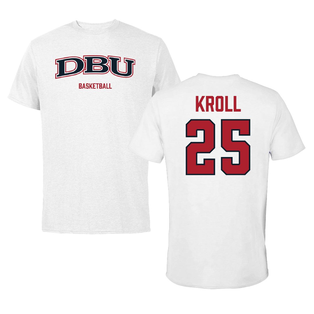 Dallas Baptist University Basketball (M) White Tee - #25 Graham Kroll