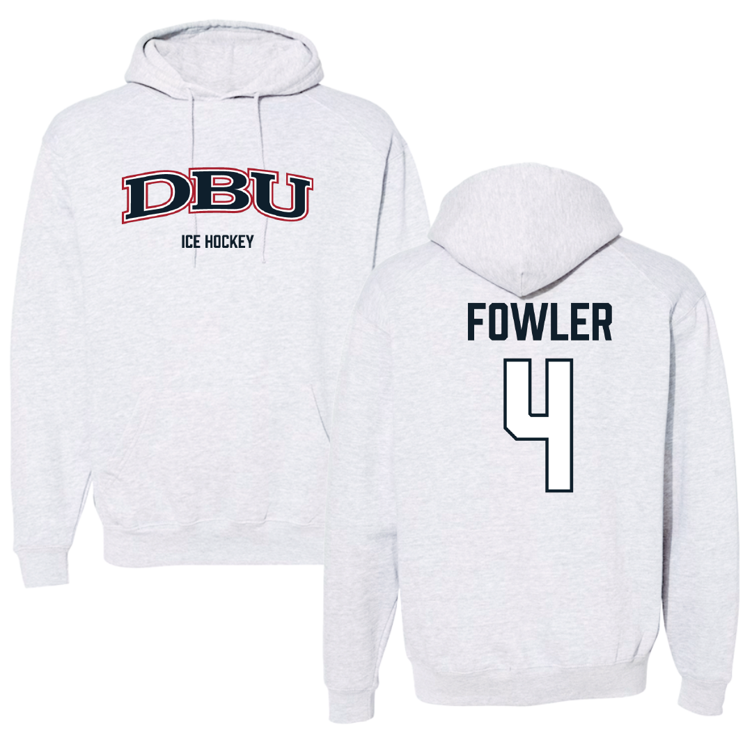 Dallas Baptist University Ice Hockey (M) Light Gray Hoodie - #4 Austin Fowler