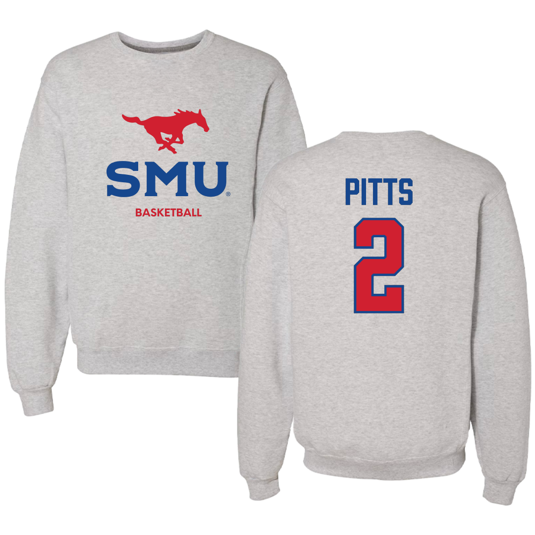 Southern Methodist University Basketball (W) Light Gray Crewneck - #2 TK Pitts