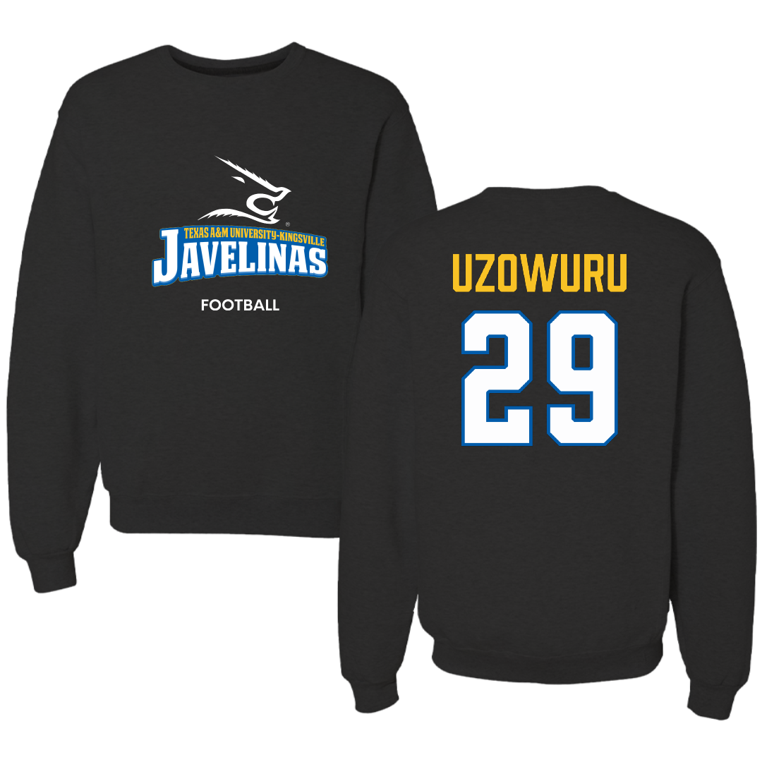 Texas A&M University-Kingsville Football Black Crewneck - #29 Bryan Uzowuru