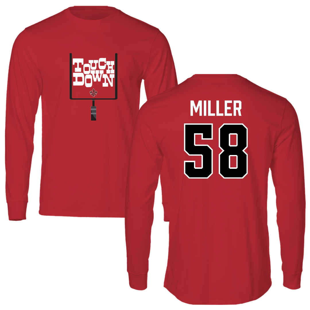 University of Louisiana at Lafayette Football Red Touchdown Long Sleeve - #58 Grant Miller