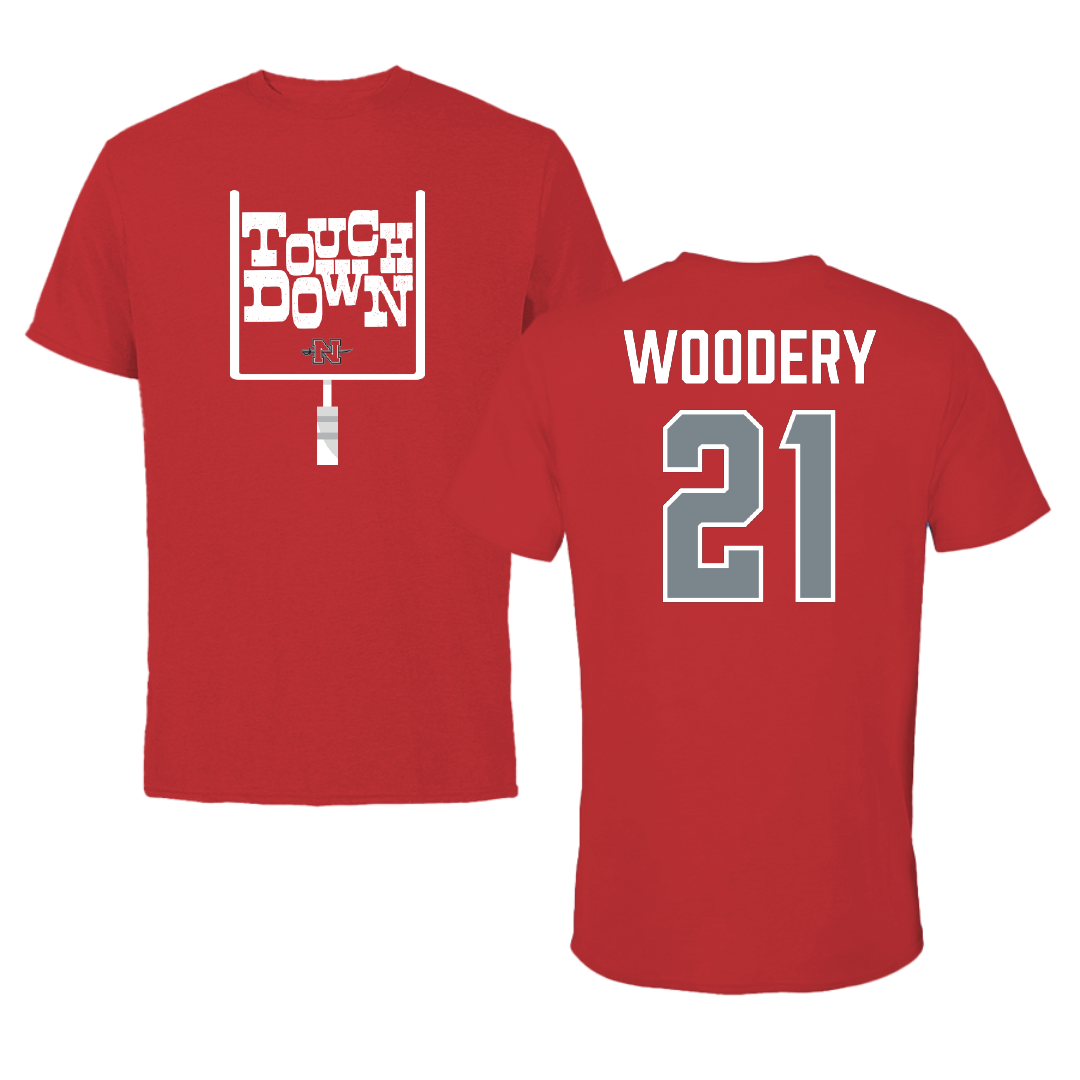 Nicholls State University Football Red Touchdown Performance Tee - #21 Malik Woodery