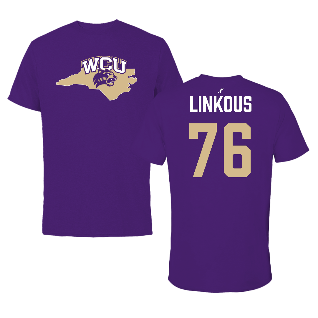 Western Carolina University Football Purple State Performance Tee - #76 Nathan Linkous