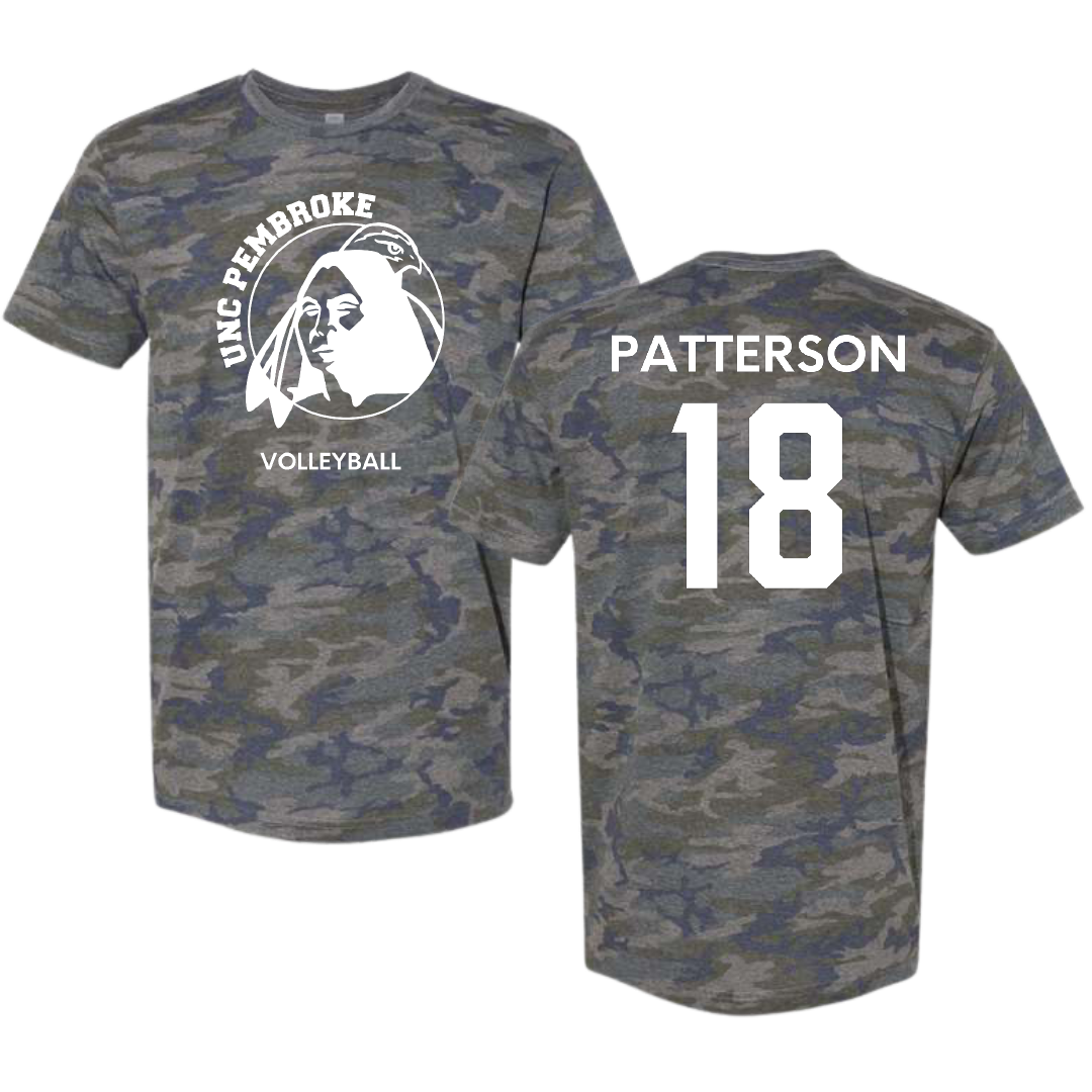 University of North Carolina at Pembroke Volleyball (W) Vintage Camo Tee - #18 Tyler Patterson
