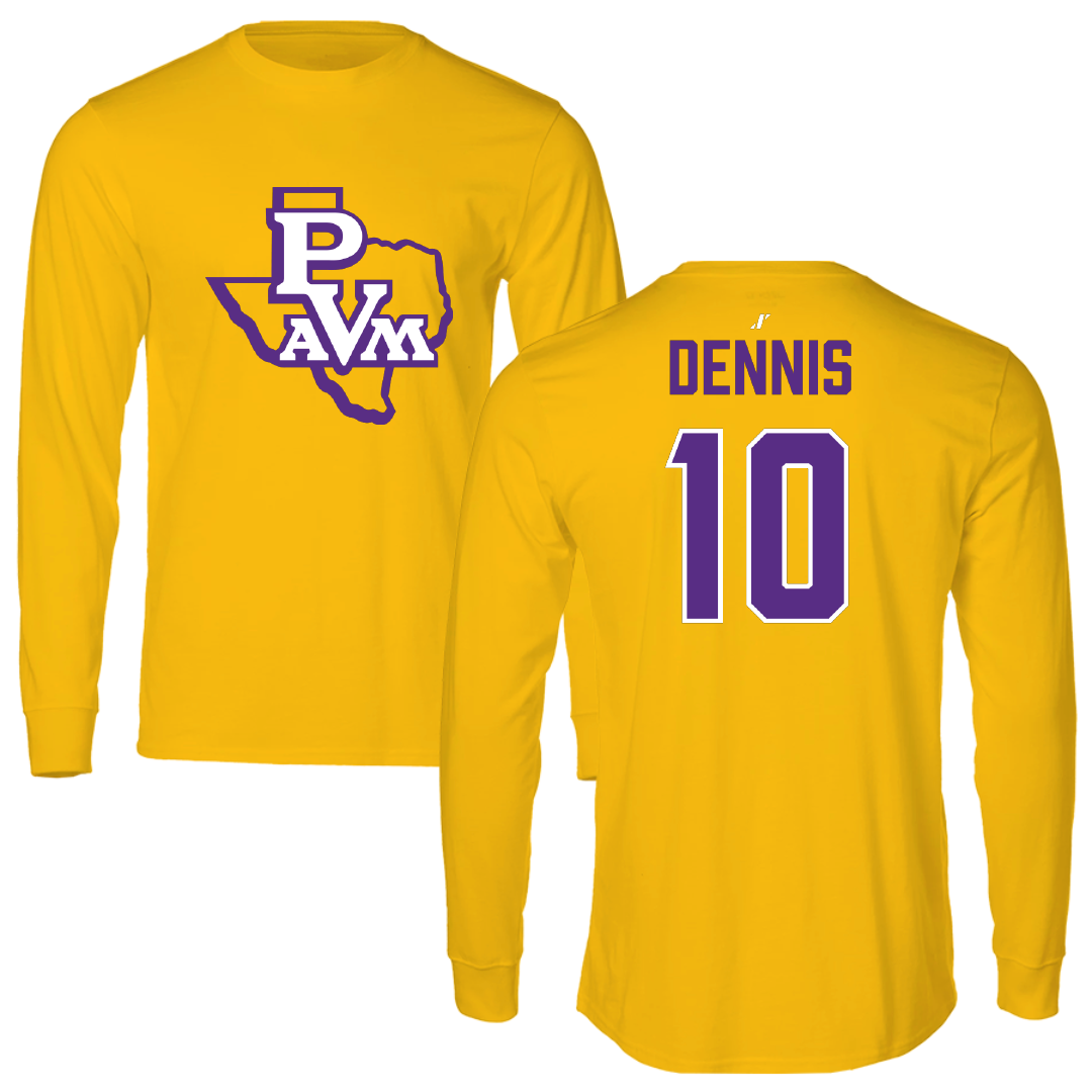 Prairie View A&M University Football Gold Long Sleeve - #10 Andre Dennis