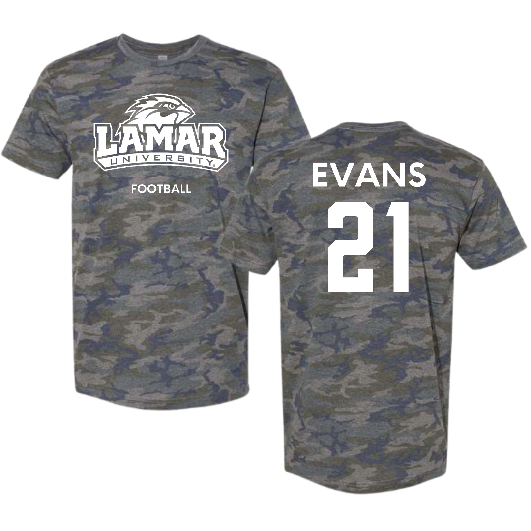 Lamar University Football Vintage Camo Tee - #21 Jamarion Evans
