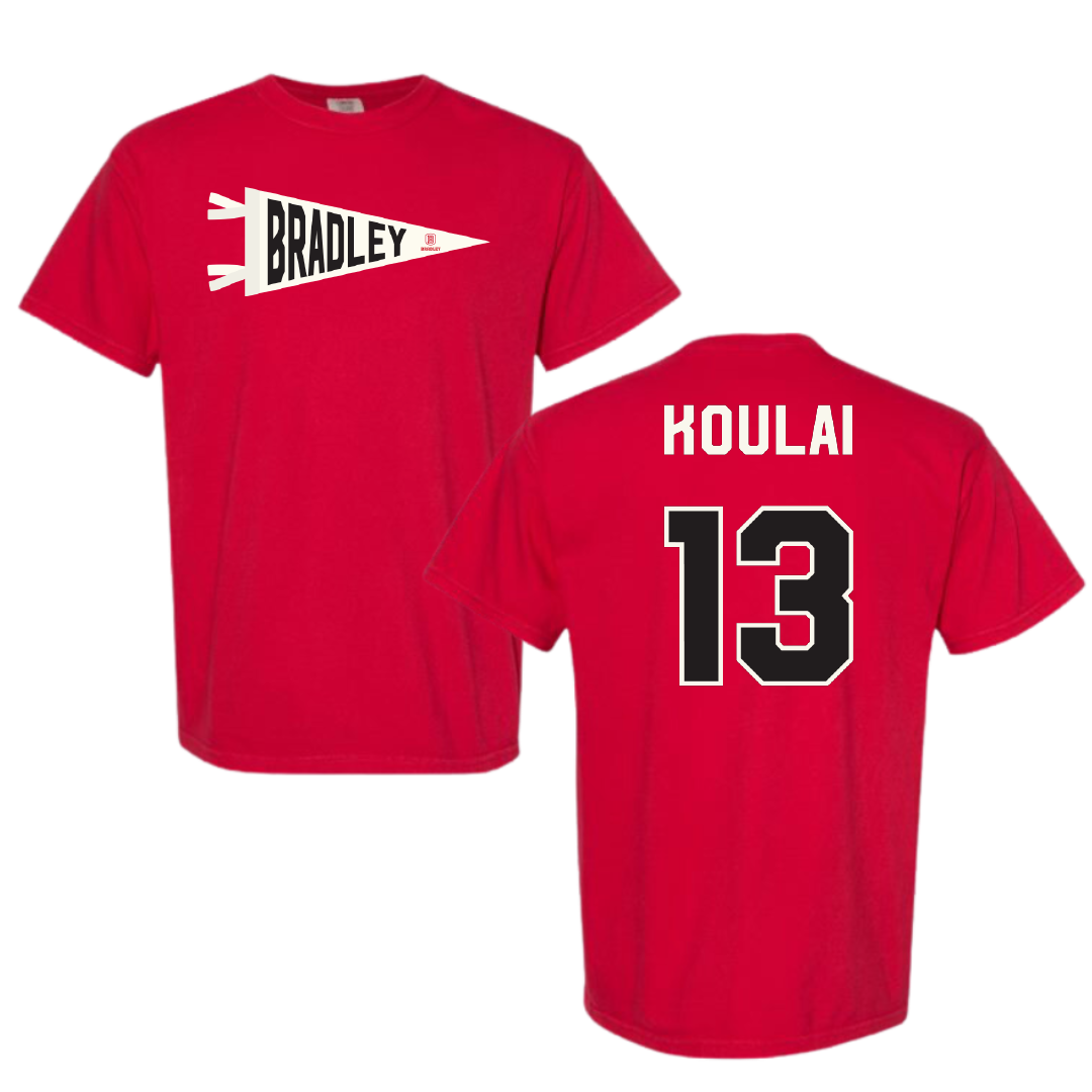 Bradley University Soccer Red Pennant Comfort Colors Tee - #13 Dj Koulai