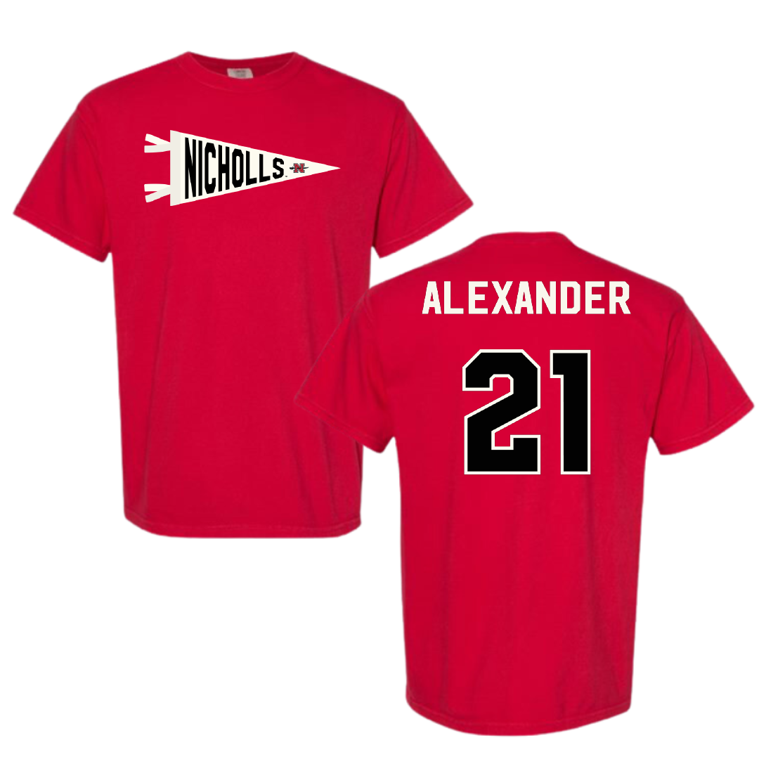 Nicholls State University Basketball Red Pennant Comfort Colors Tee - #21 Lexi Alexander