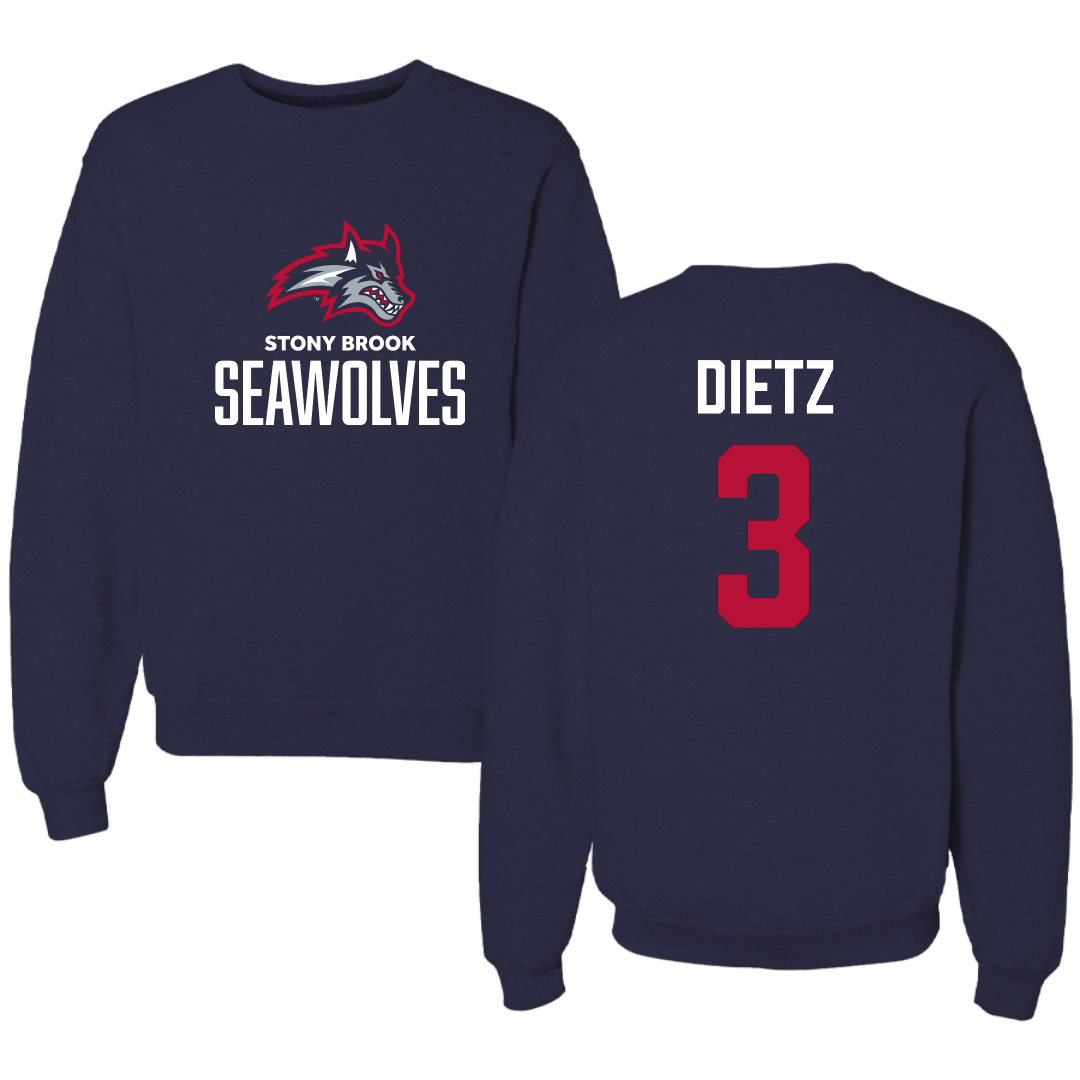 Stony Brook University Football Navy Crewneck - #3 Marqeese Dietz