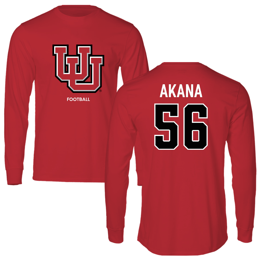 University of Utah Football Red Block Performance Long Sleeve - #56 Ka'eo Akana