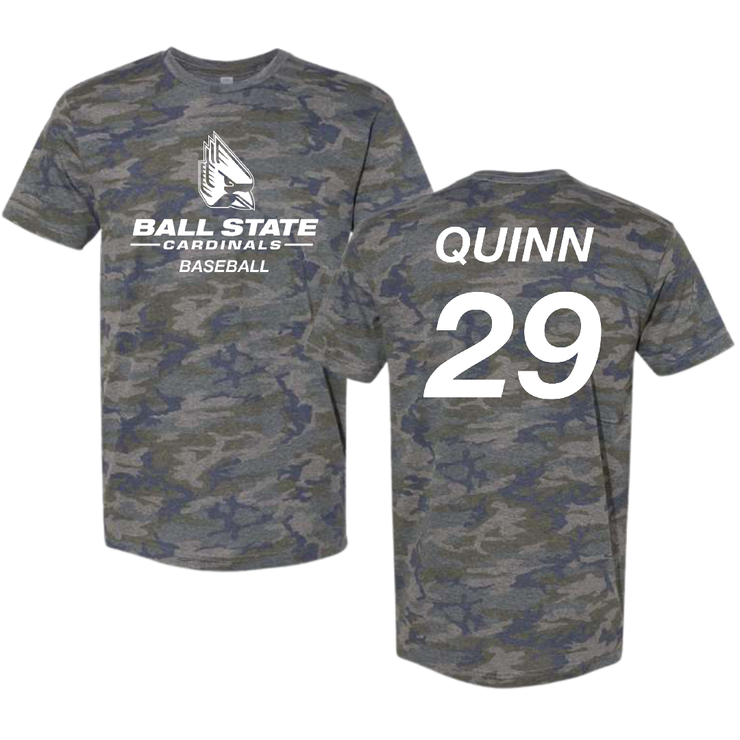 Ball State University Baseball Vintage Camo Tee - #29 Owen Quinn