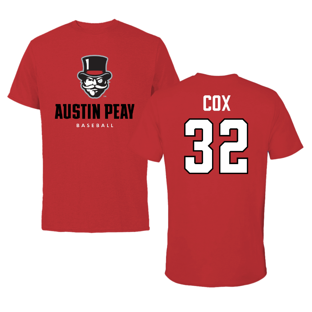 Austin Peay State University Baseball Red Mascot Tee - #32 Chance Cox
