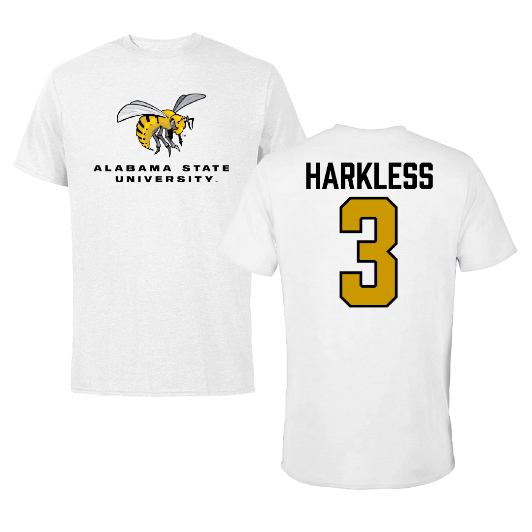Alabama State University Football White Performance Tee - #3 Luke Harkless