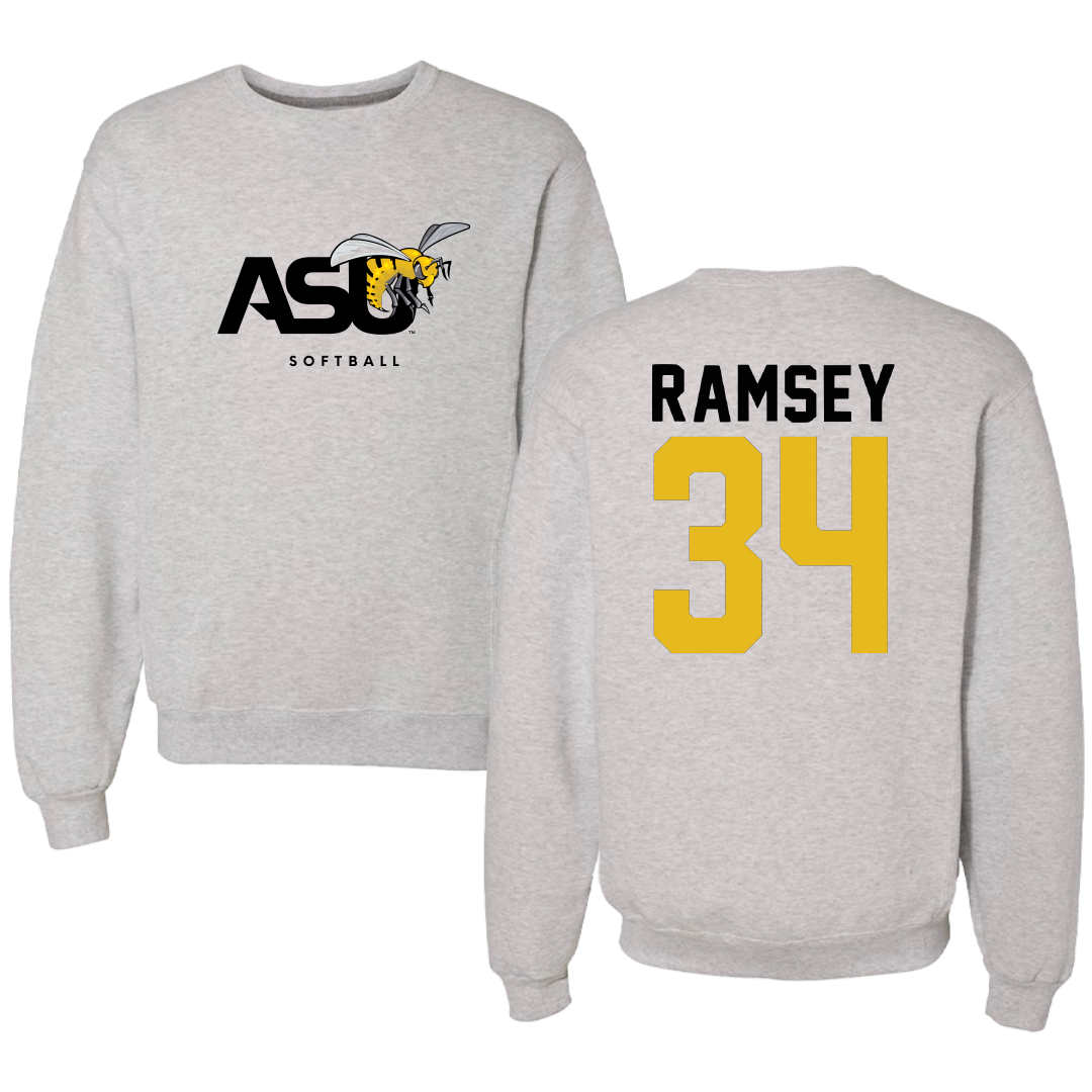 Alabama State University Softball Light Gray Crewneck - #34 Brooke Ramsey