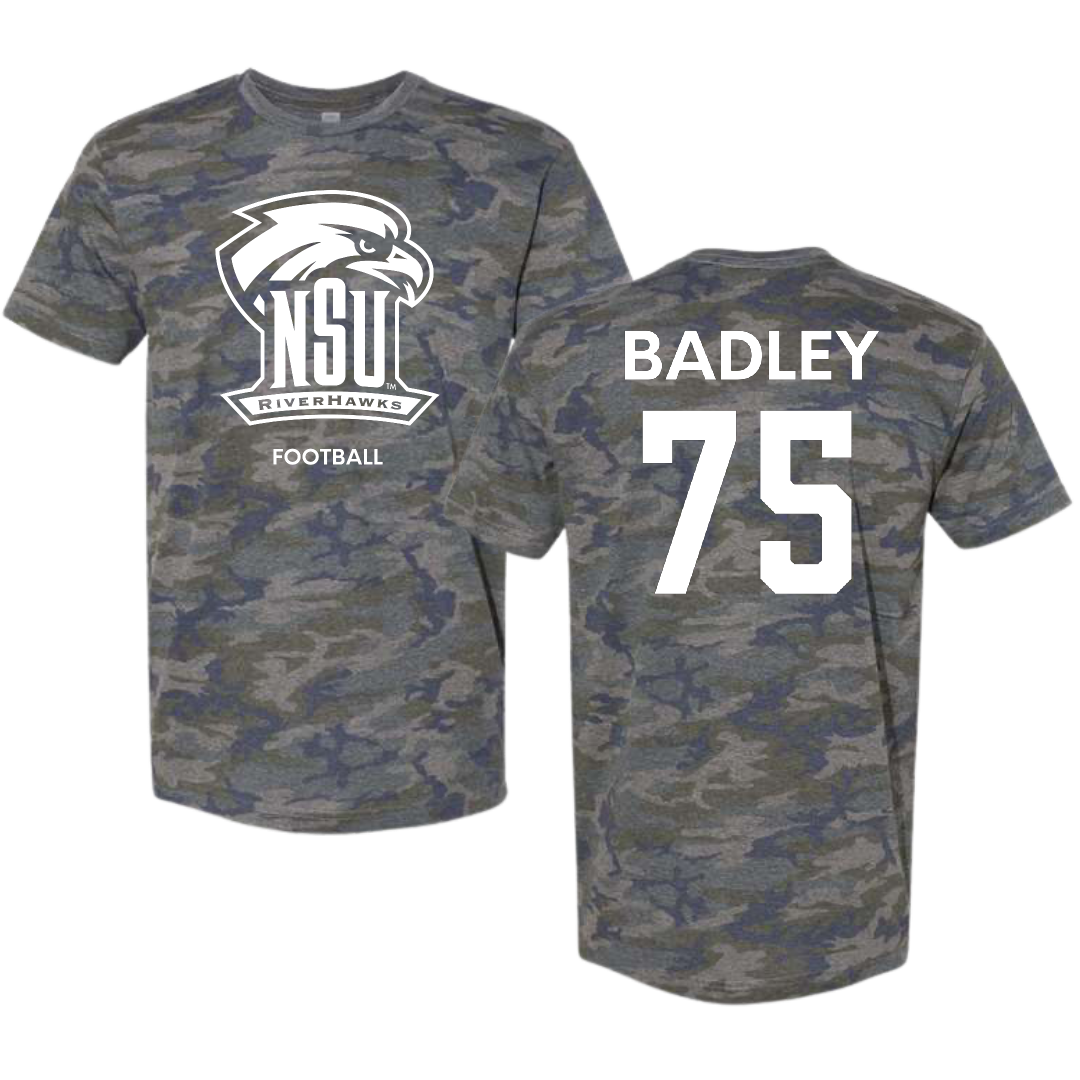 Northeastern State University Football Vintage Camo Tee - #75 Cayson Badley