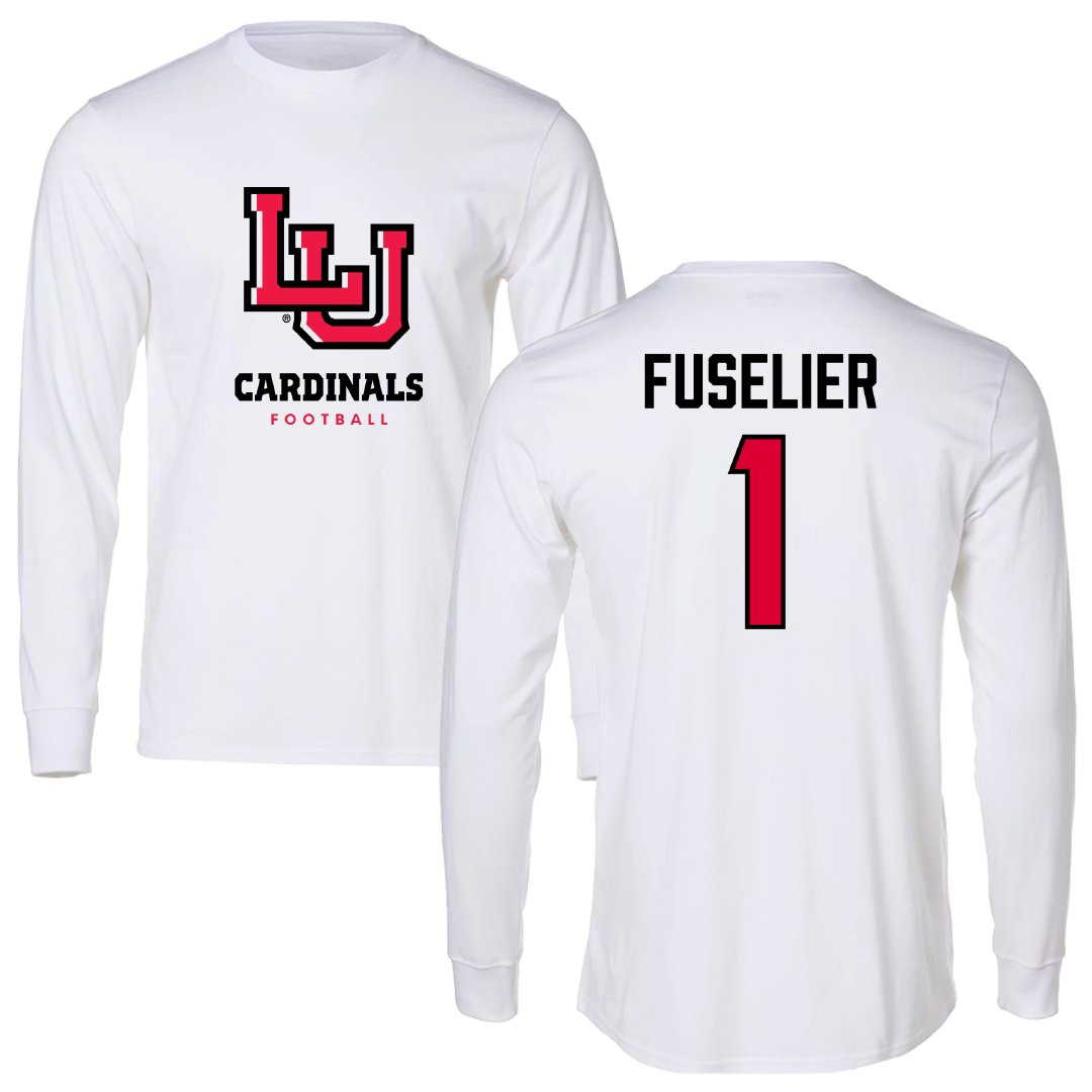 Lamar University Football White Performance Long Sleeve - #1 Kyndon Fuselier