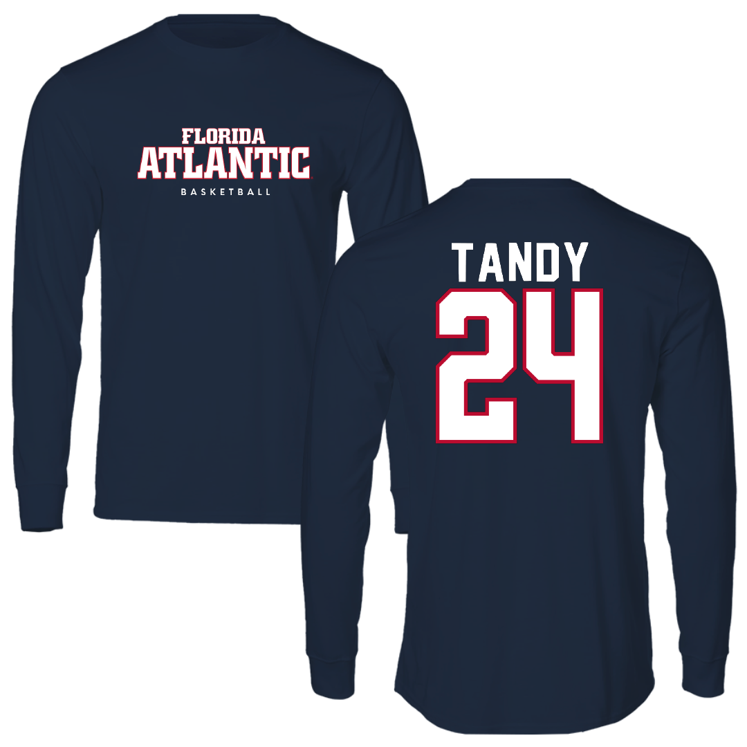 Florida Atlantic University Basketball Navy Block Performance Long Sleeve - #24 Dekeyvan Tandy