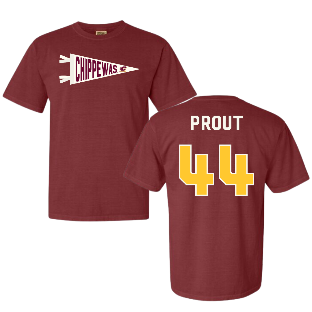 Central Michigan University Baseball Maroon Pennant Comfort Colors Tee - #44 Cole Prout