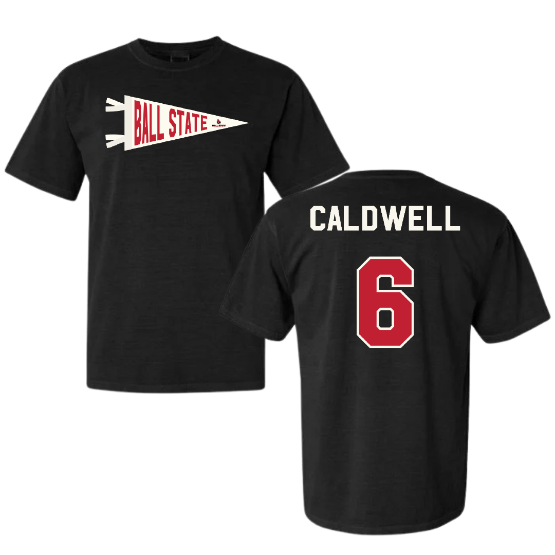 Ball State University Soccer Black Pennant Comfort Colors Tee - #6 Delaney Caldwell