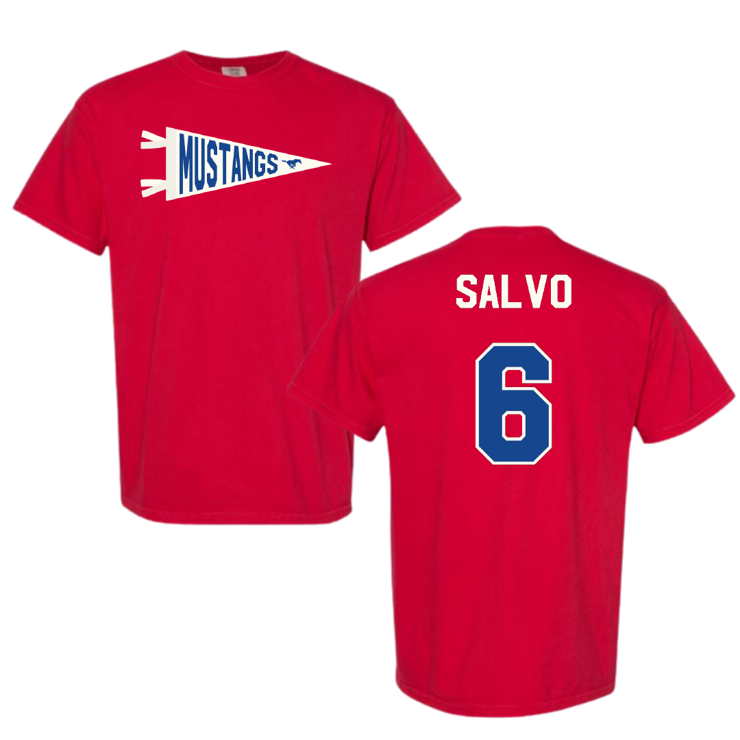 Southern Methodist University Soccer Red Pennant Comfort Colors Tee - #6 Alex Salvo