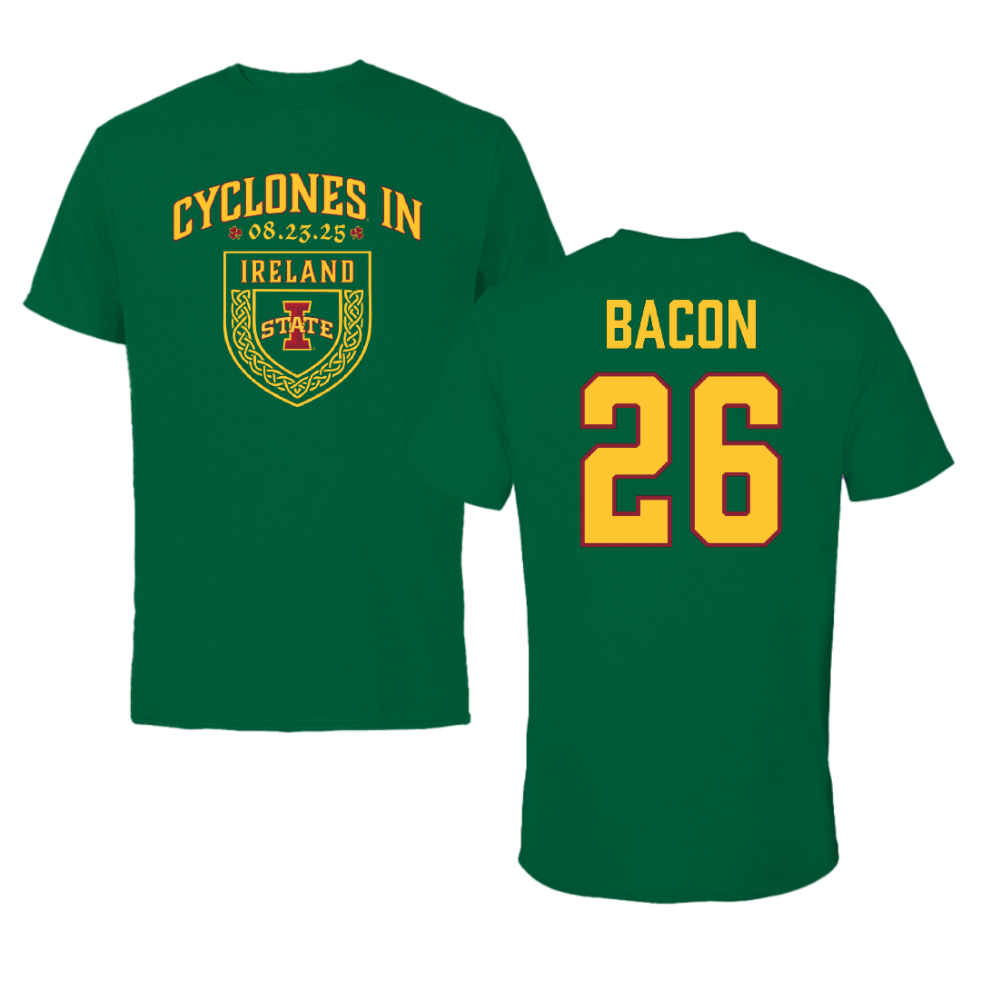 Iowa State University Football Green Cyclones in Ireland Tee - #26 Caleb Bacon