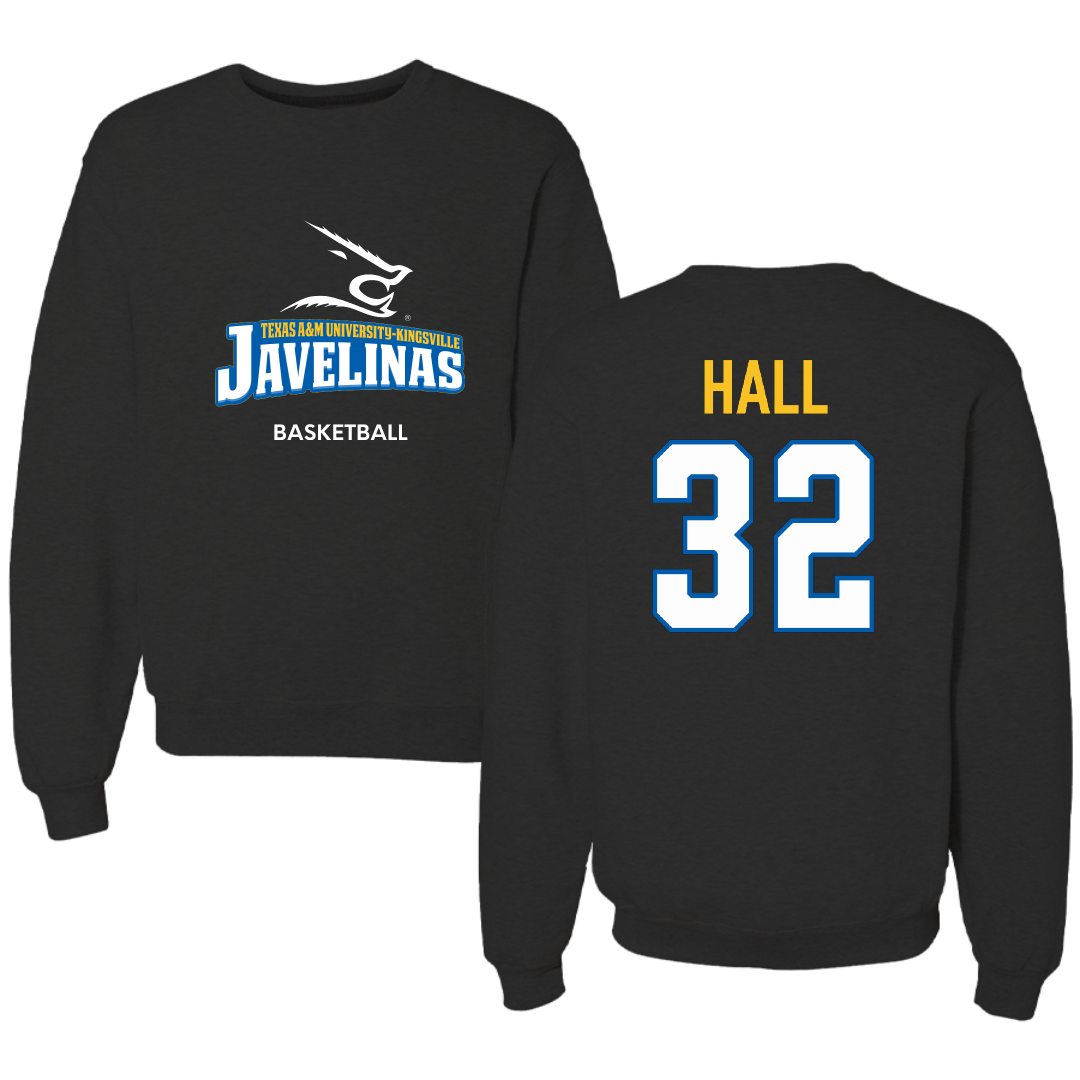 Texas A&M University-Kingsville Basketball (M) Black Crewneck - #32 Jarin Hall