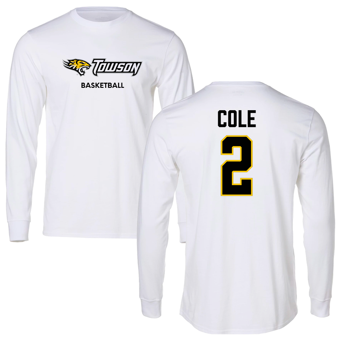Towson University Basketball (M) White Long Sleeve - #2 Jaiden Cole