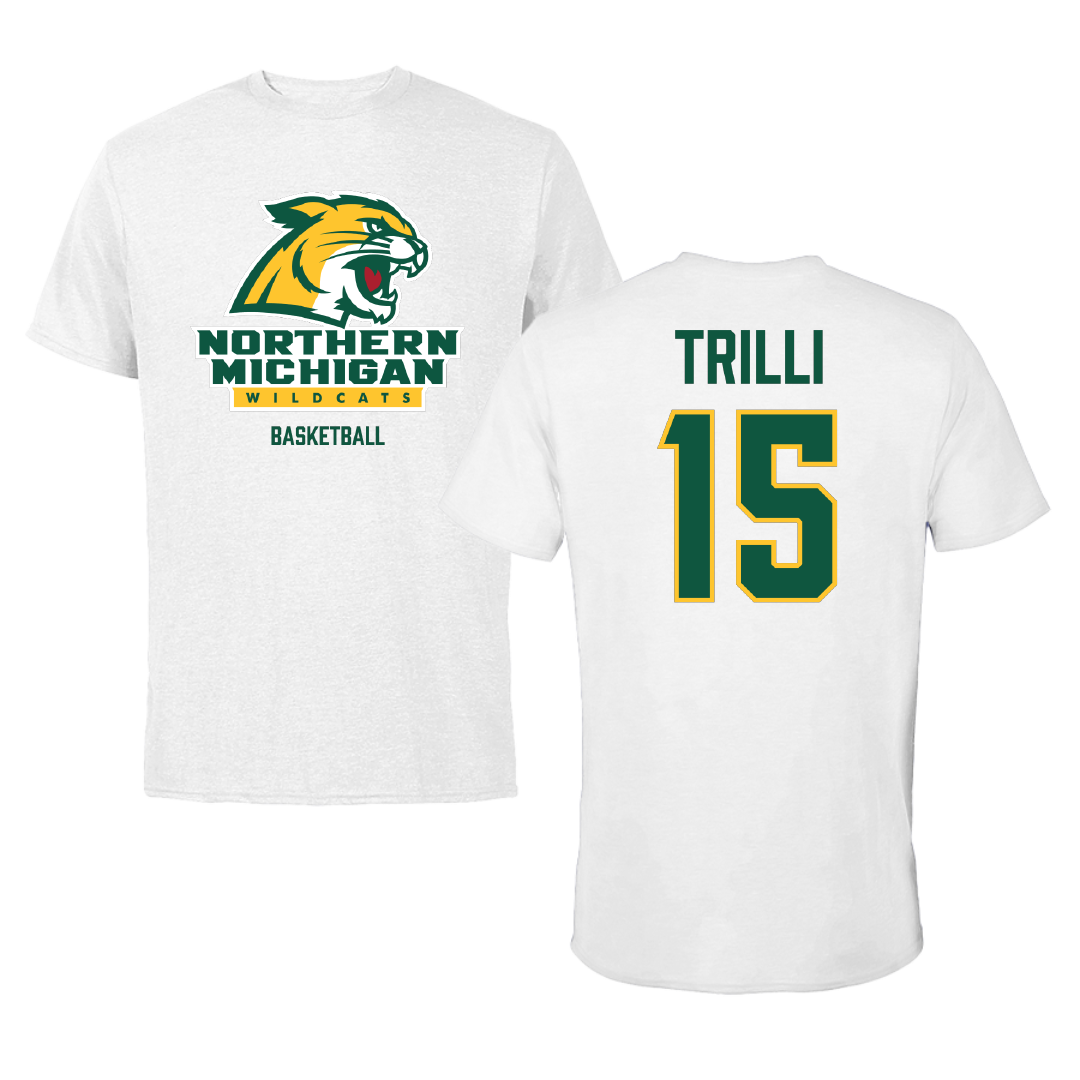 Northern Michigan University Basketball (M) White Tee - #15 Brandon Trilli