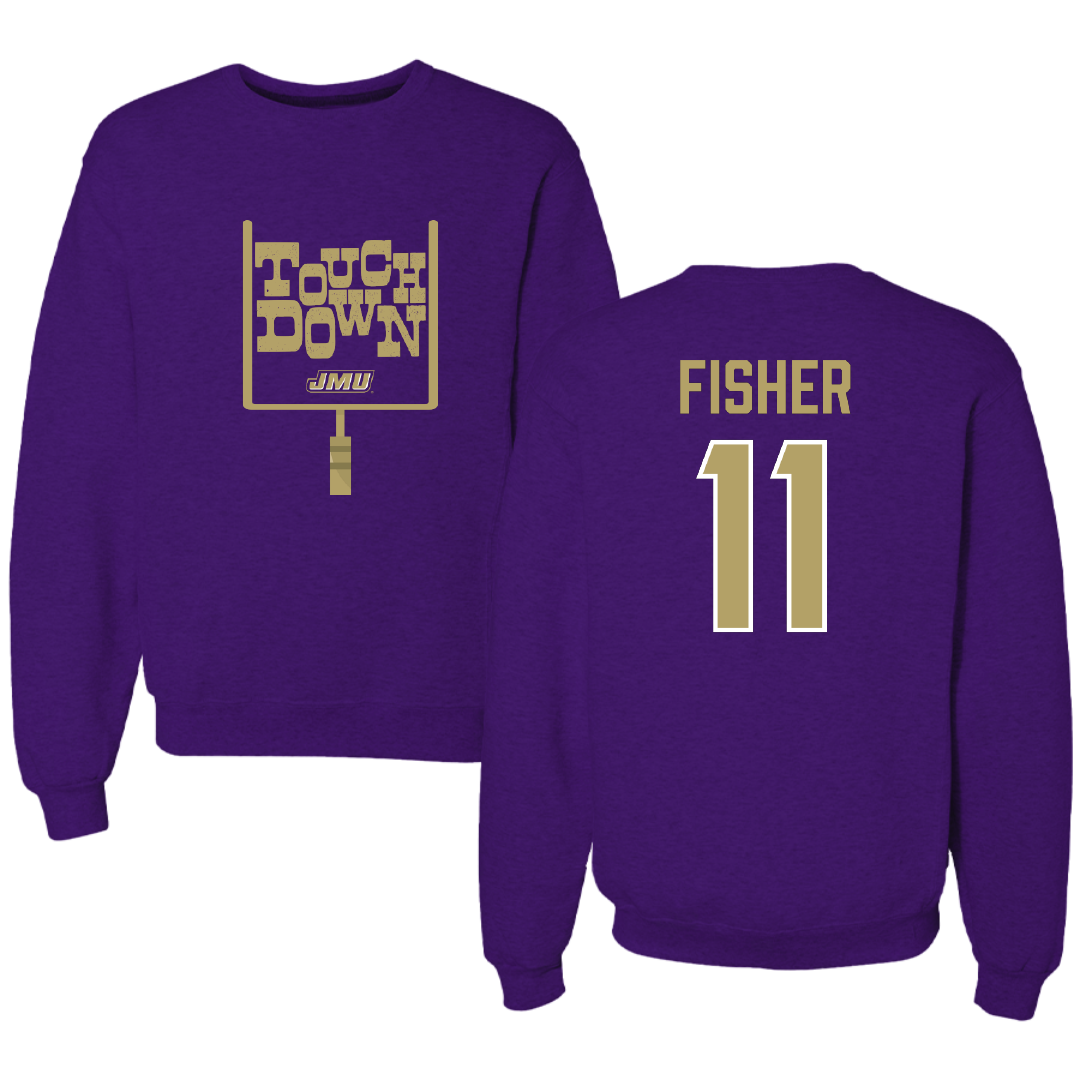 James Madison University Football Purple Touchdown Crewneck - #11 Aiden Fisher