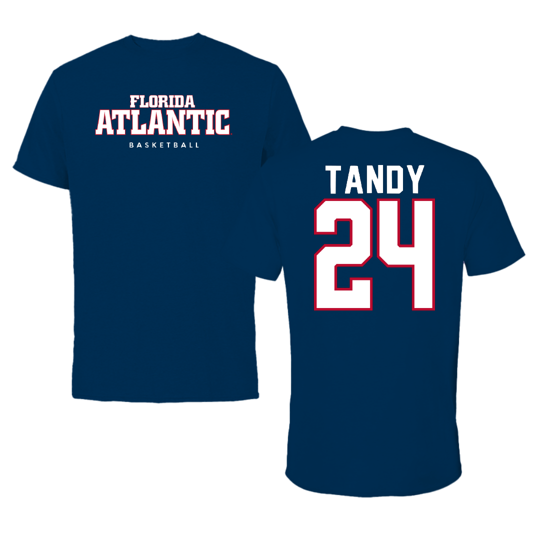 Florida Atlantic University Basketball Navy Block Tee - #24 Dekeyvan Tandy