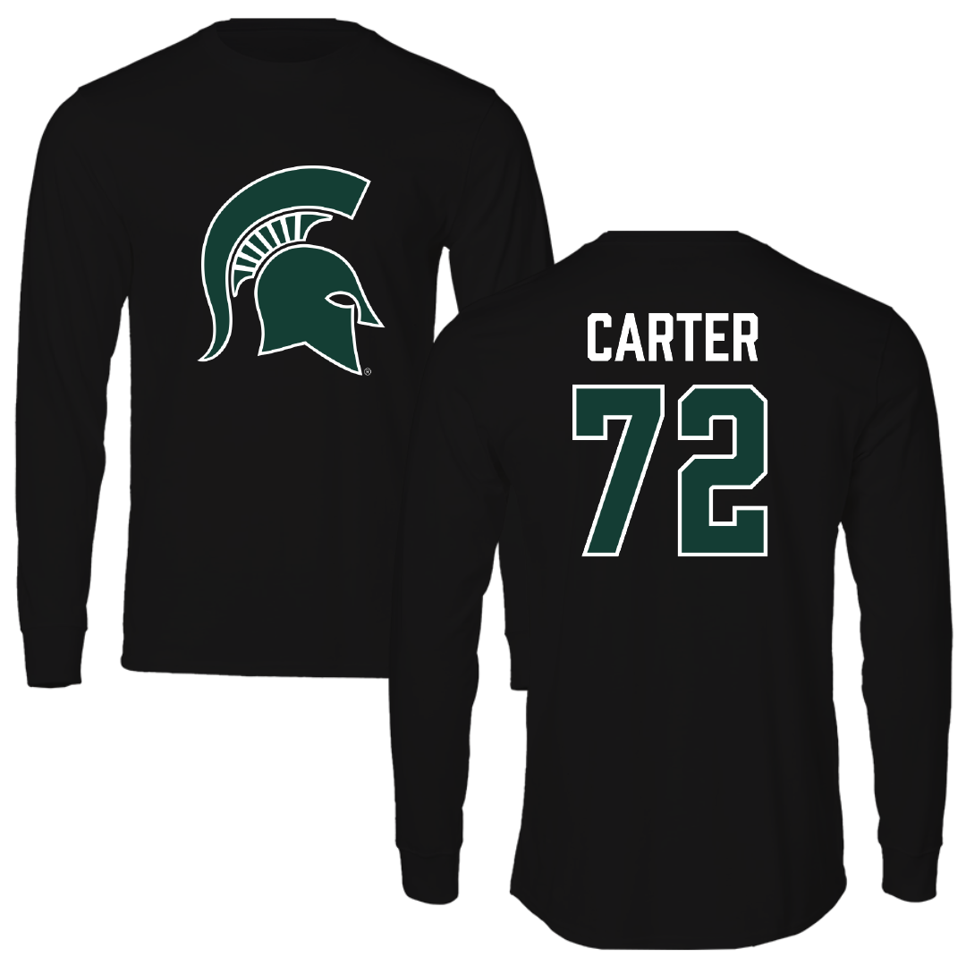 Michigan State University Football Black Long Sleeve - #72 Caleb Carter