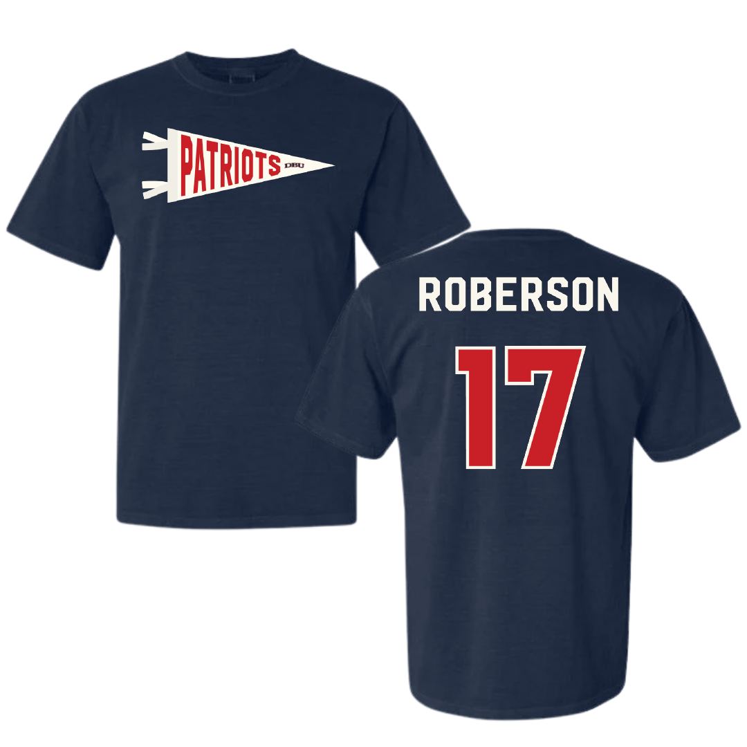 Dallas Baptist University Soccer Navy Pennant Comfort Colors Tee - #17 Haley Roberson