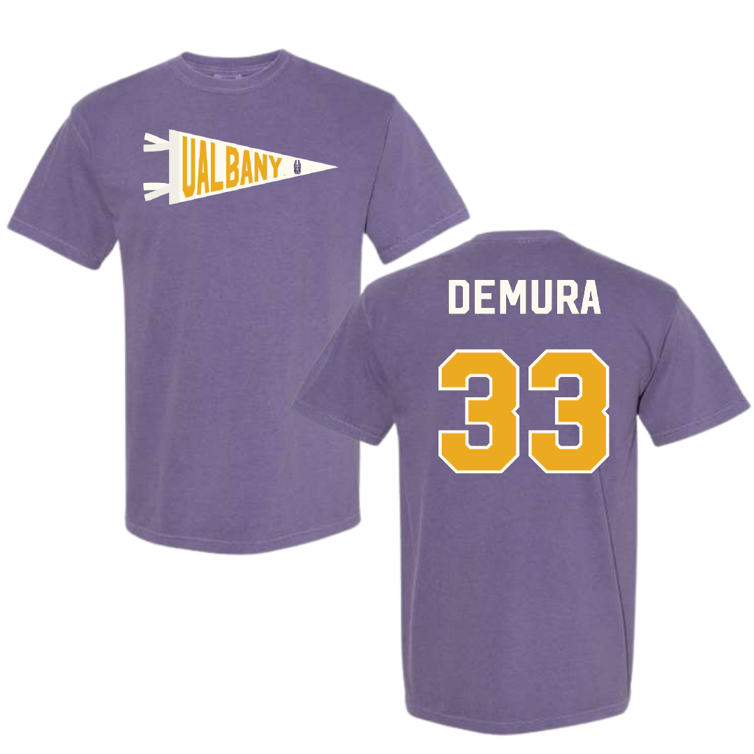 University at Albany Soccer Purple Pennant Comfort Colors Tee - #33 Sophia DeMura