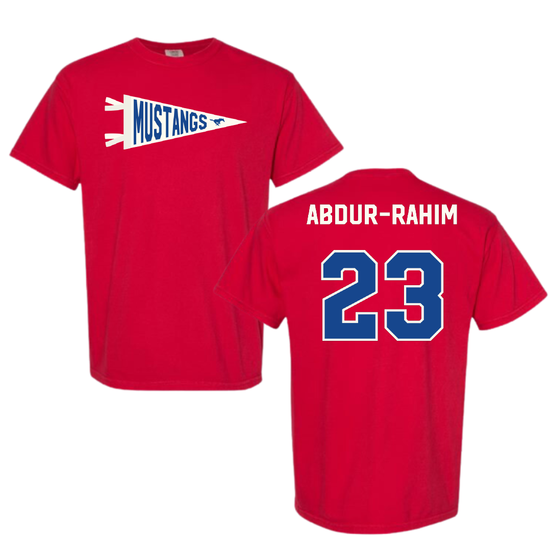 Southern Methodist University Basketball Red Pennant Comfort Colors Tee - #23 Amirah Abdur-Rahim