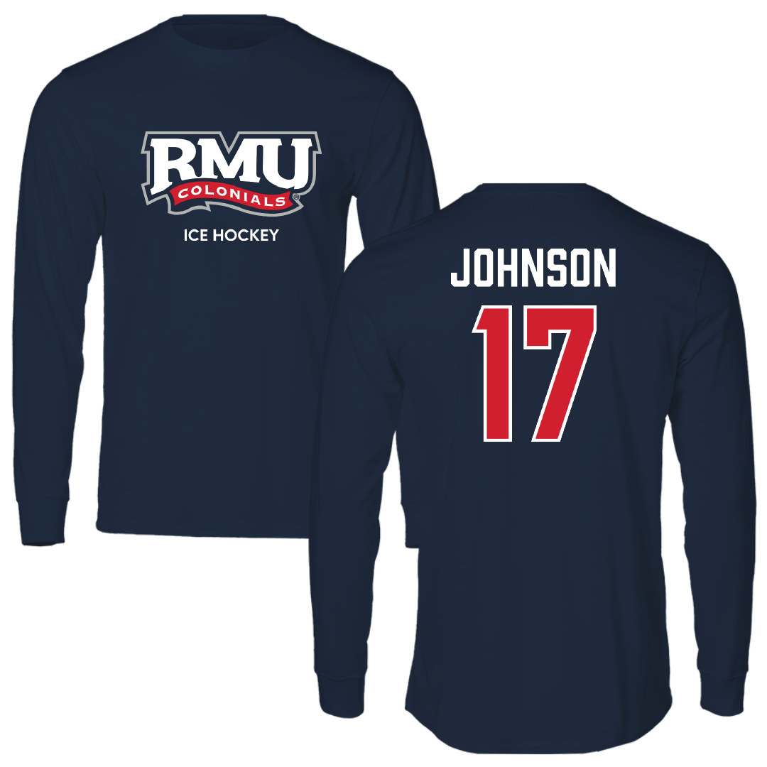 Robert Morris University Ice Hockey (M) Navy RMU Long Sleeve - #17 Patrick Johnson