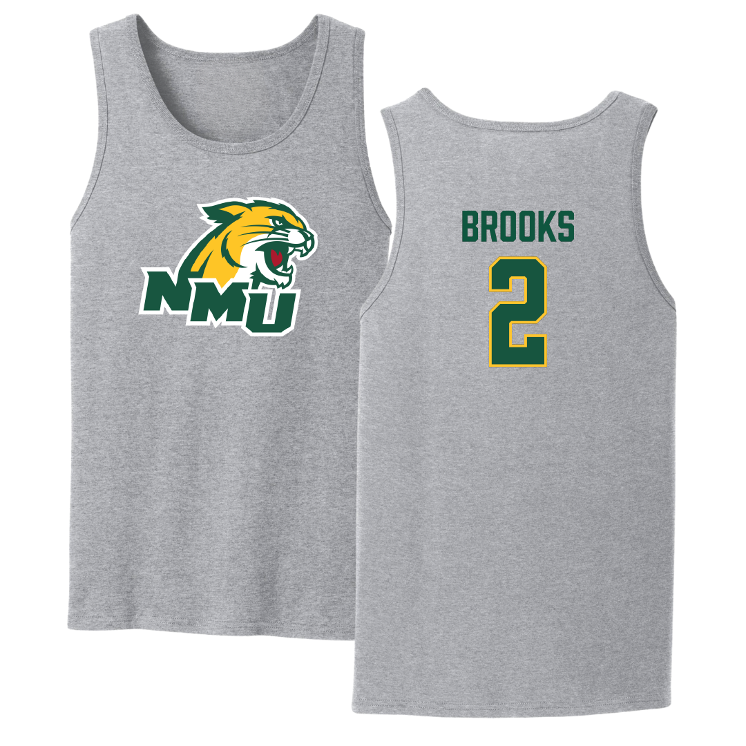 Northern Michigan University Basketball Sport Gray Tank Top - #2 Riley Brooks
