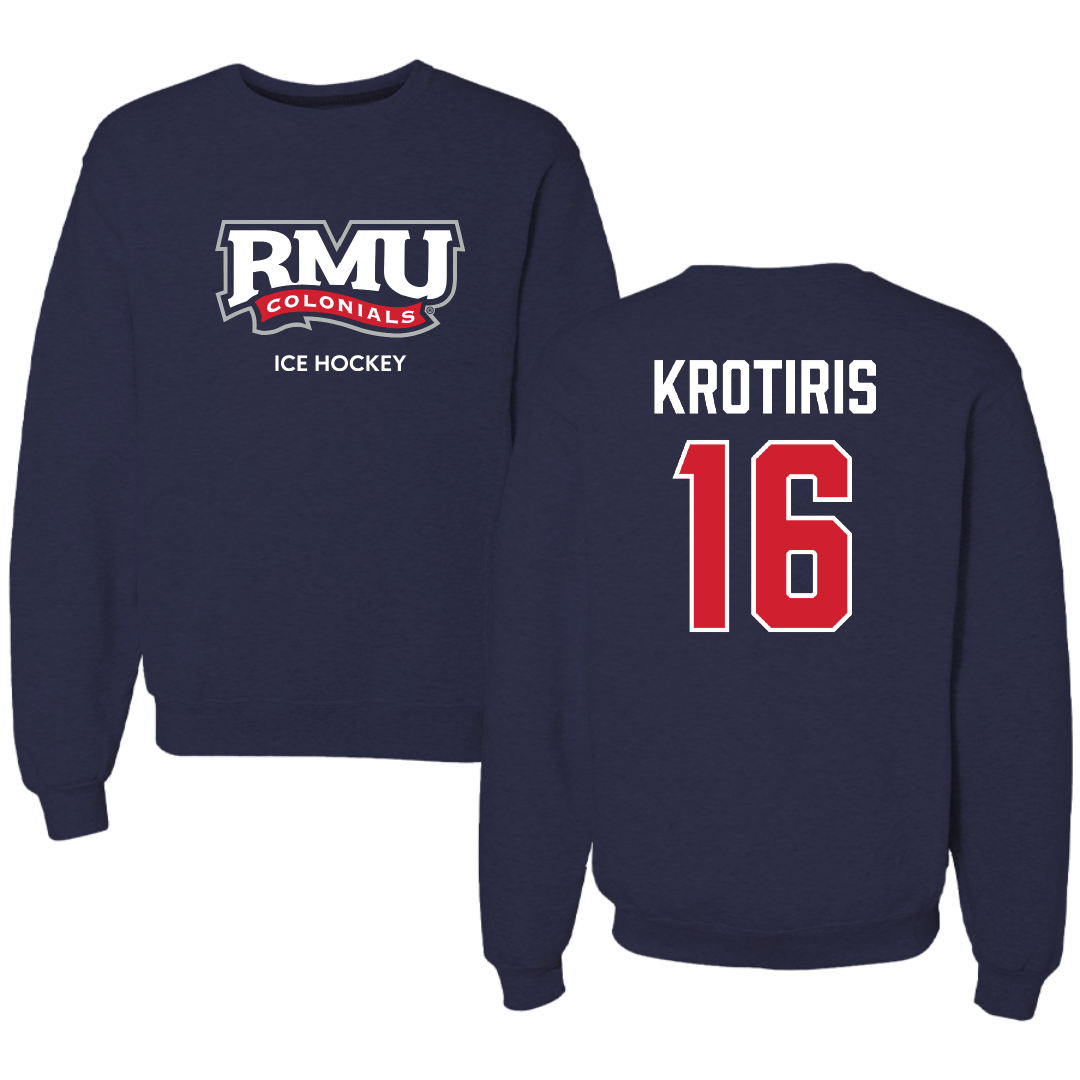 Robert Morris University Ice Hockey (M) Navy RMU Crewneck - #16 George Krotiris