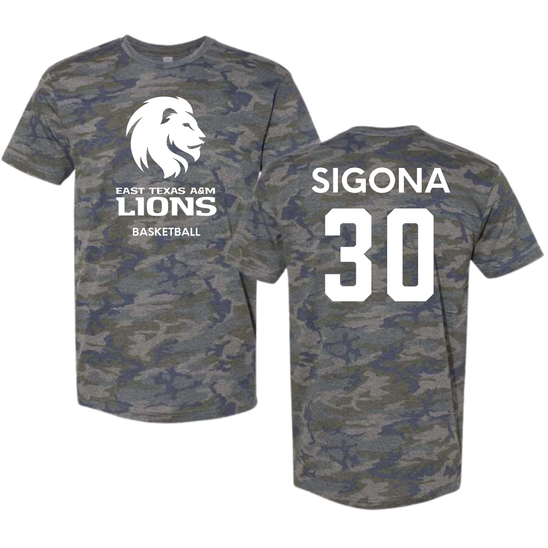 East Texas A&M University Basketball (M) Vintage Camo Tee - #30 Vinny Sigona