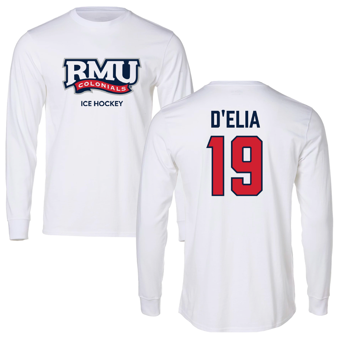 Robert Morris University Ice Hockey (W) White Long Sleeve - #19 Thalia D'Elia